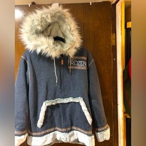 Disney Frozen Broadway Kristoff Sherpa Fleece Fur Hoodie Jacket Gray - Large
